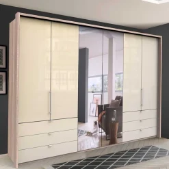 Wohnen Kleiderschränke|Schränke<300cm 3-türiger Falttürenschrank mit Spiegel - Rativian