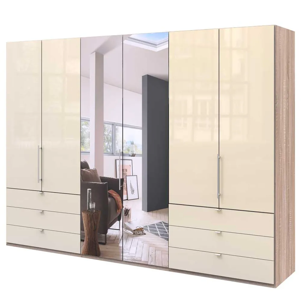 Wohnen Kleiderschränke|Schränke<300cm 3-türiger Falttürenschrank mit Spiegel - Rativian