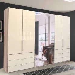 Wohnen Kleiderschränke|Schränke<300cm 3-türiger Falttürenschrank mit Spiegel - Rativian