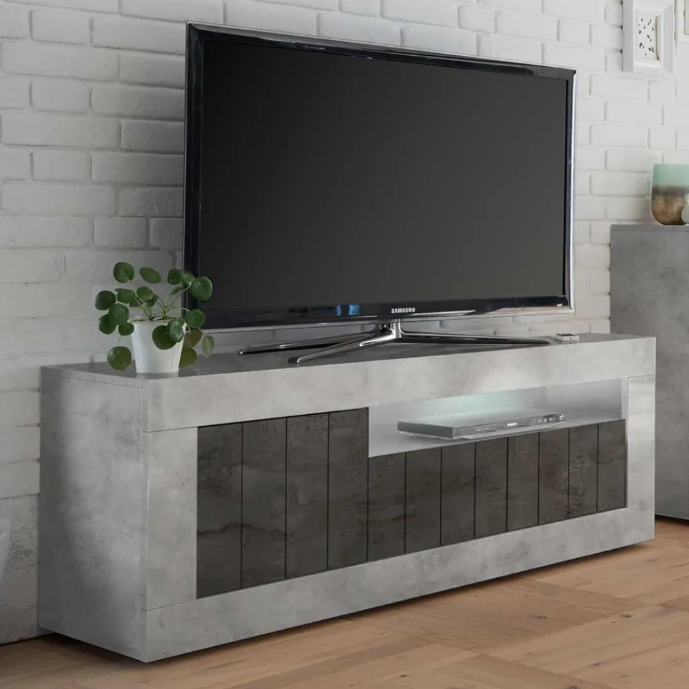 Wohnen Tv & Hifi-Möbel|Lowboards<138cm TV Bank in Dunkelgrau & Beton Grau - Uxena