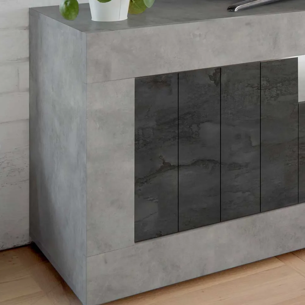 Wohnen Tv & Hifi-Möbel|Lowboards<138cm TV Bank in Dunkelgrau & Beton Grau - Uxena