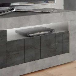 Wohnen Tv & Hifi-Möbel|Lowboards<138cm TV Bank in Dunkelgrau & Beton Grau - Uxena