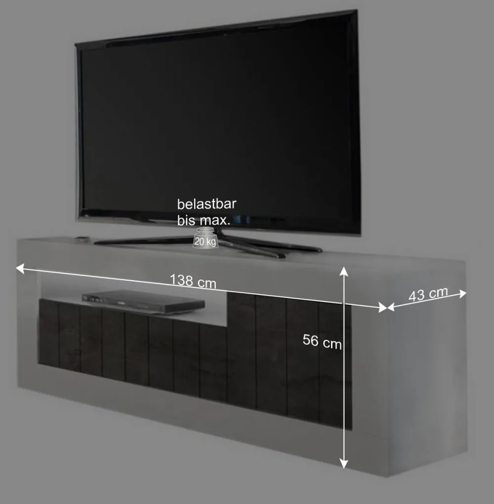 Wohnen Tv & Hifi-Möbel|Lowboards<138cm TV Bank in Dunkelgrau & Beton Grau - Uxena