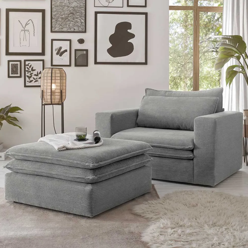Wohnen Sessel<Cord Polstersessel mit Hocker Set - Tessina (zweiteilig)