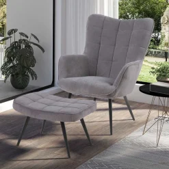 Wohnen Sessel<Cordsessel und Fußhocker in Grau - Zoryano (zweiteilig)