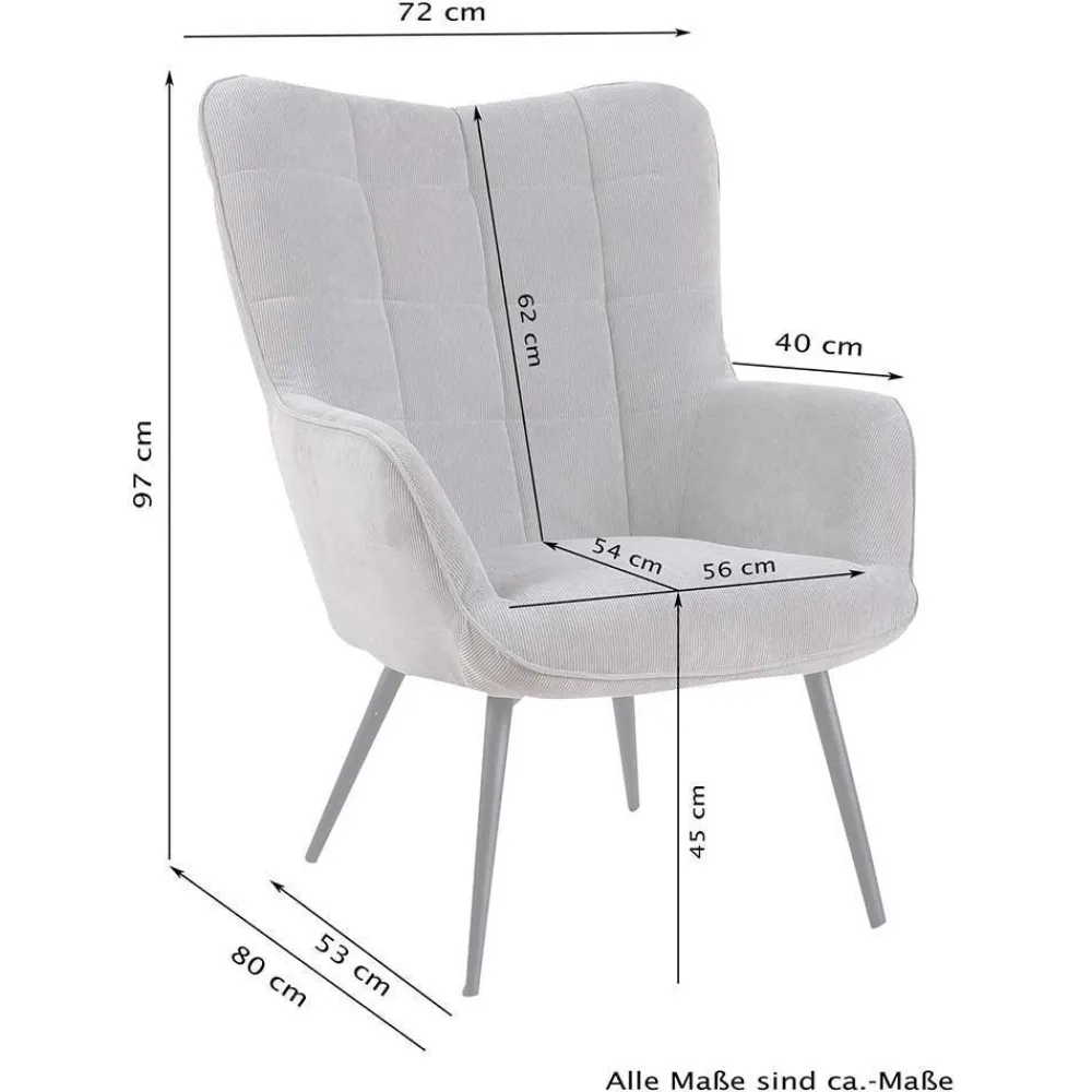 Wohnen Sessel<Cordsessel und Fußhocker in Grau - Zoryano (zweiteilig)