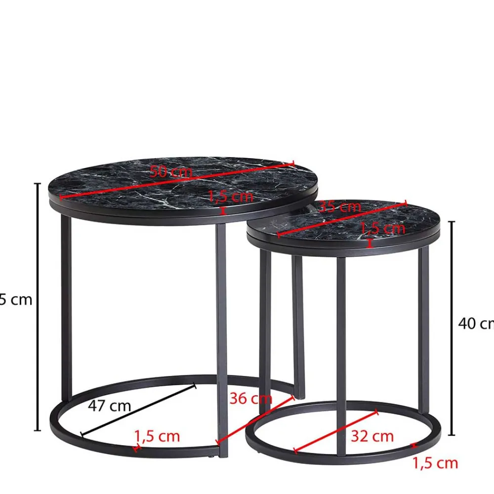 Wohnen Tische<Couchtisch Set in Marmoroptik Schwarz - Melks (zweiteilig)