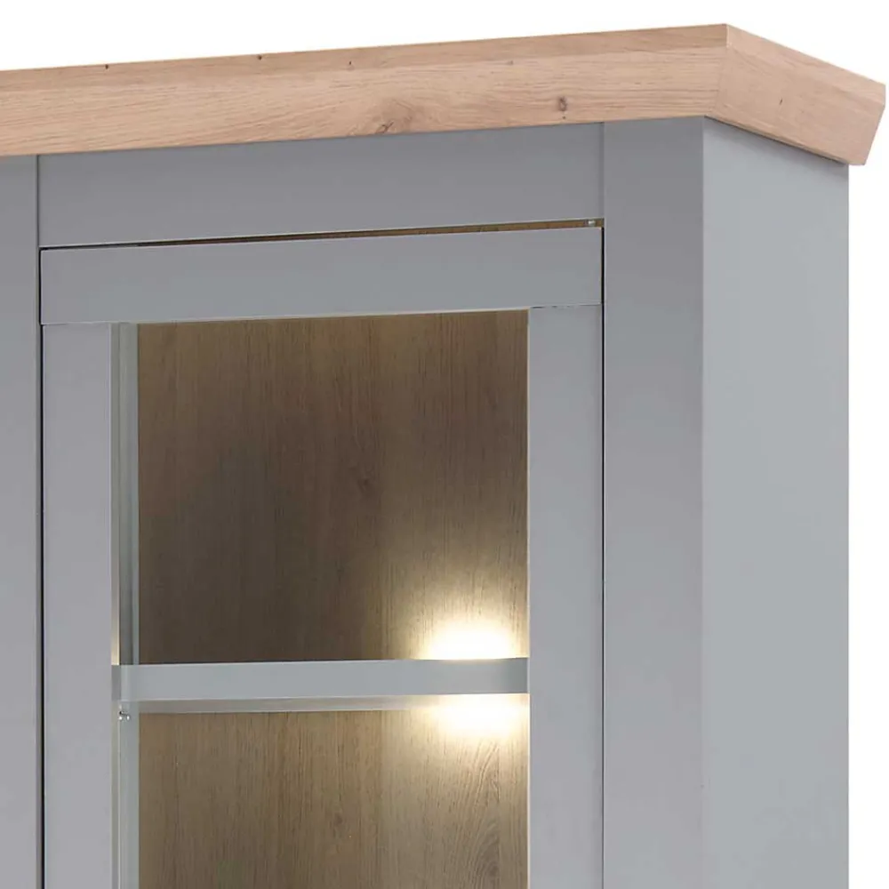 Wohnen Vitrinen<Country Vitrine in Lichtgrau & Eiche Optik - Buleta