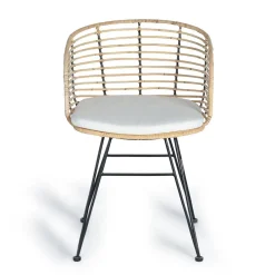 Wohnen Stühle<Design Armlehnenstuhl in Rattan Natur und Schwarz - Adatto (2er Set)