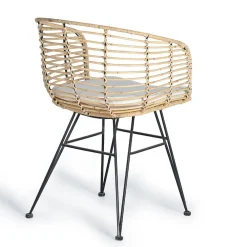 Wohnen Stühle<Design Armlehnenstuhl in Rattan Natur und Schwarz - Adatto (2er Set)