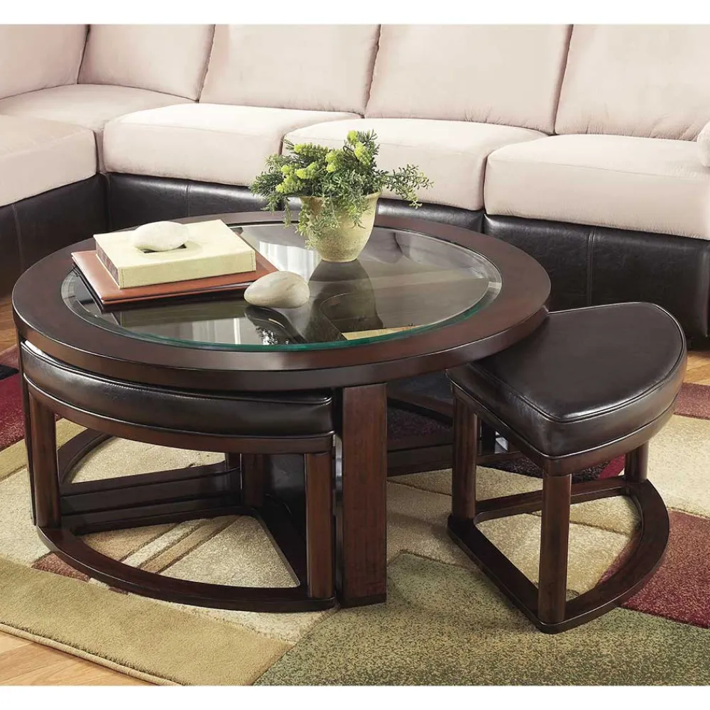 Wohnen Sitzgruppe<Design Couchtisch mit vier Hockern - Fornax (fünfteilig)