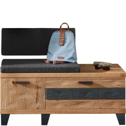 Wohnen Sitzbank<Design Flurbank aus Wildeiche in Natur & Grau - Elprisca