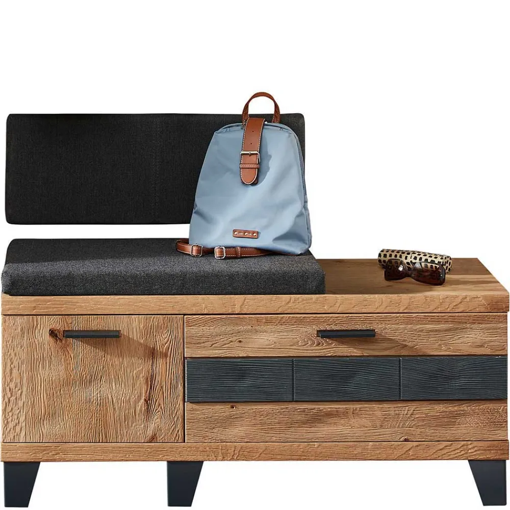 Wohnen Sitzbank<Design Flurbank aus Wildeiche in Natur & Grau - Elprisca
