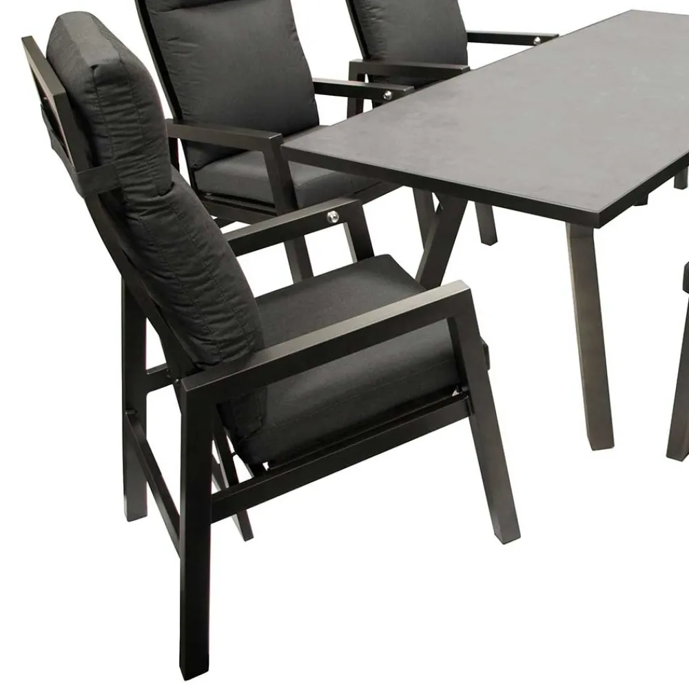 Wohnen Sitzgruppe<Design Gartentisch Gruppe in Dunkelgrau - Curedo (siebenteilig)