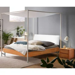 Wohnen Betten<Design Himmelbett in Eiche Natur & Weiß - Risa