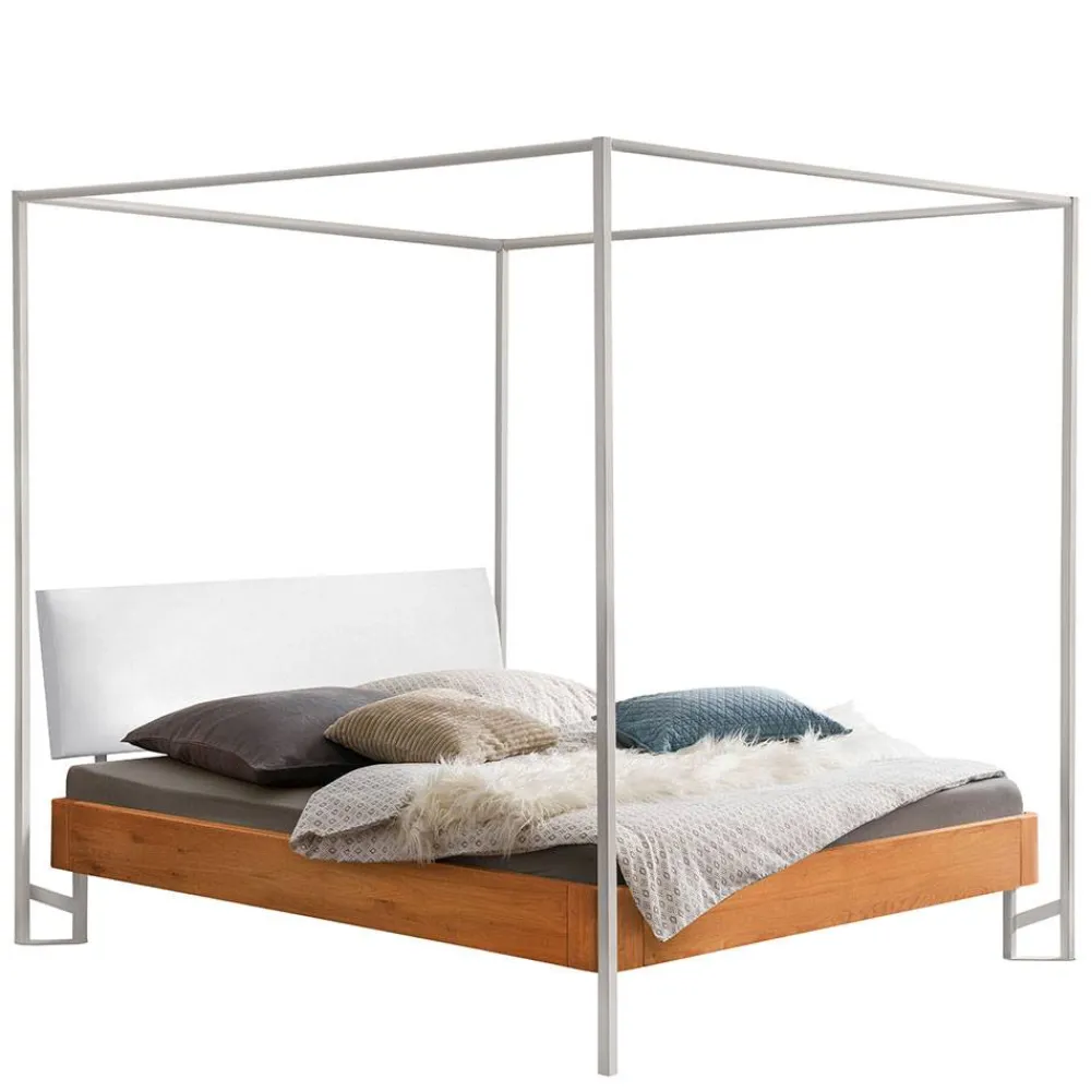 Wohnen Betten<Design Himmelbett in Eiche Natur & Weiß - Risa