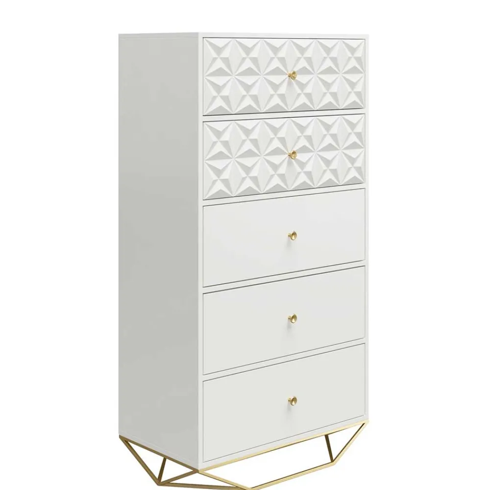 Wohnen Kommoden<Design Hochkommode in Weiß & Gold - Fiolpedo