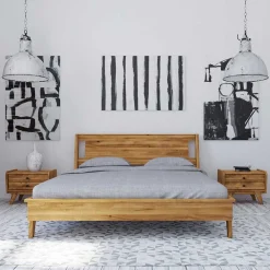 Wohnen Betten<Design Holzbett aus Wildeiche - Hardus (dreiteilig)