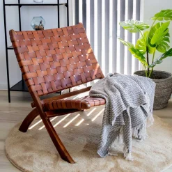 Wohnen Sessel<Design Lounge Stuhl aus Leder Geflecht - Maisu