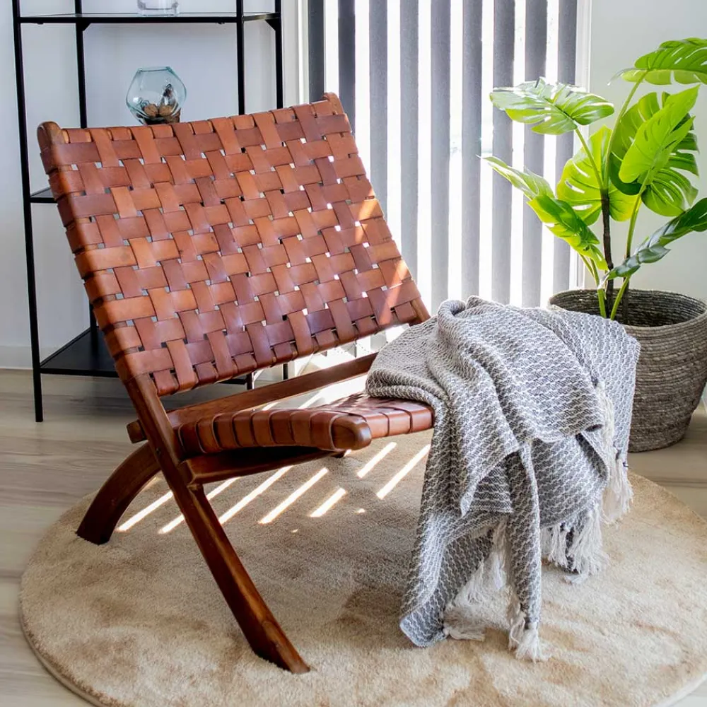 Wohnen Sessel<Design Lounge Stuhl aus Leder Geflecht - Maisu