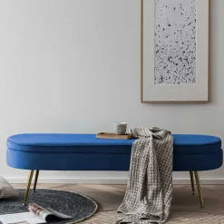 Wohnen Sitzbank<Design Polsterbank in Blau Samt & Gold Metall - Dotagon