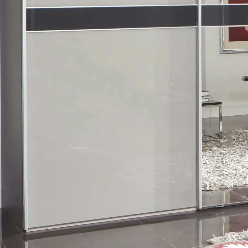 Wohnen Kleiderschränke|Schränke<Design Schrank mit Spiegel & Glas Front Hellgrau - Capolyna
