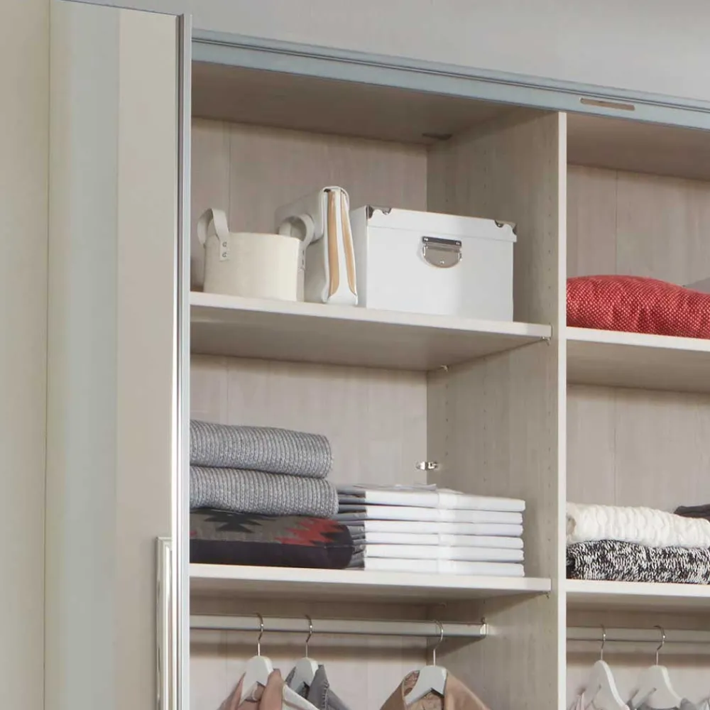 Wohnen Kleiderschränke|Schränke<Design Schrank mit Spiegel & Glas Front Hellgrau - Capolyna
