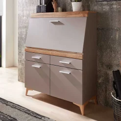 Wohnen Highboards<Design Sekretär in Grau & Eiche NB - Zella