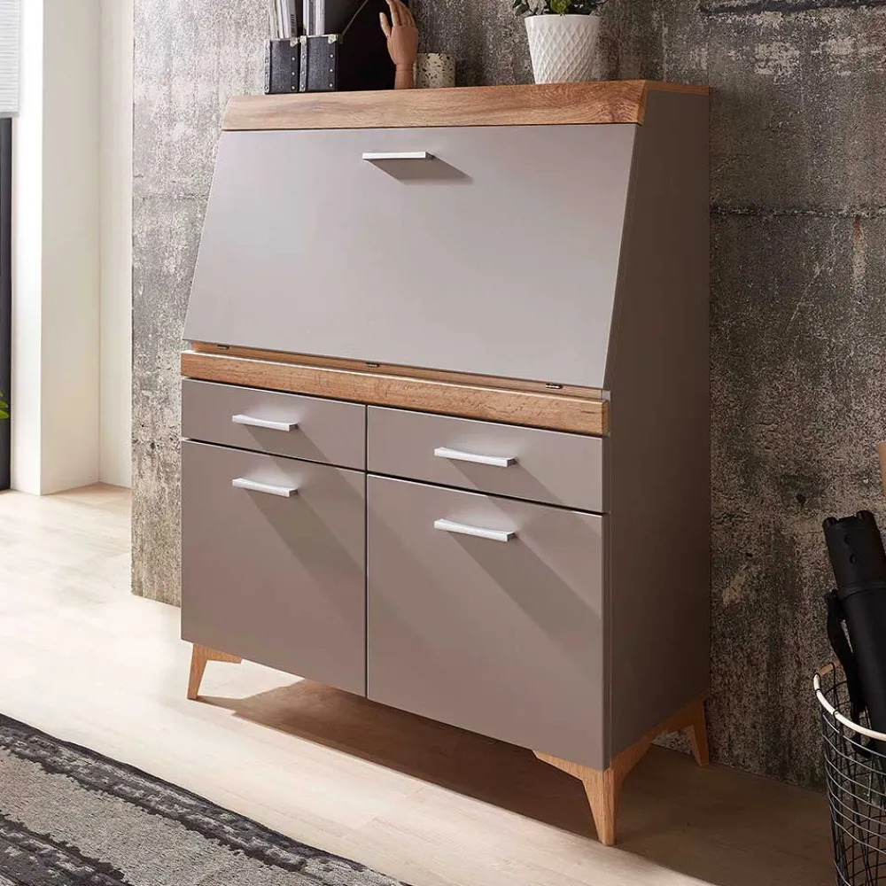 Wohnen Highboards<Design Sekretär in Grau & Eiche NB - Zella