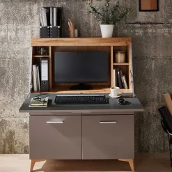 Wohnen Highboards<Design Sekretär in Grau & Eiche NB - Zella