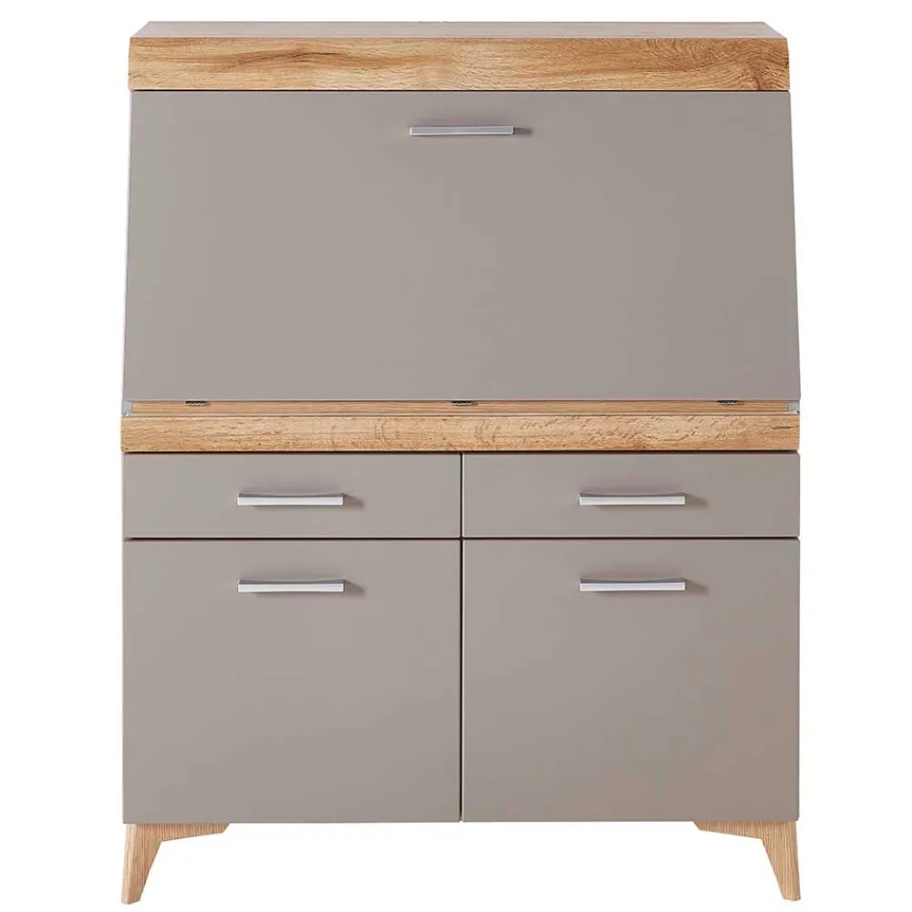 Wohnen Highboards<Design Sekretär in Grau & Eiche NB - Zella
