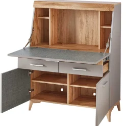 Wohnen Highboards<Design Sekretär in Grau & Eiche NB - Zella