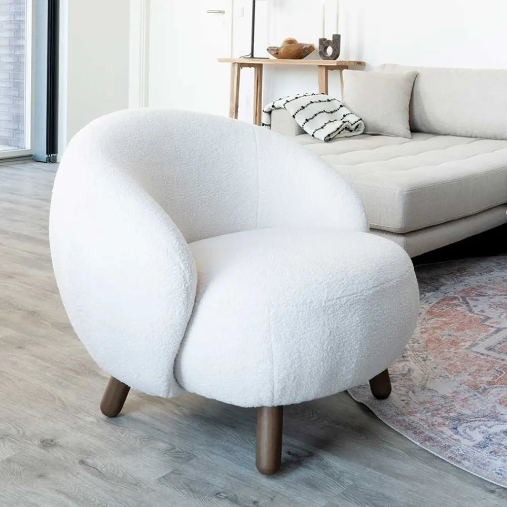 Wohnen Sessel<Design Sessel in Offwhite Lammfell Stoff - Tirol