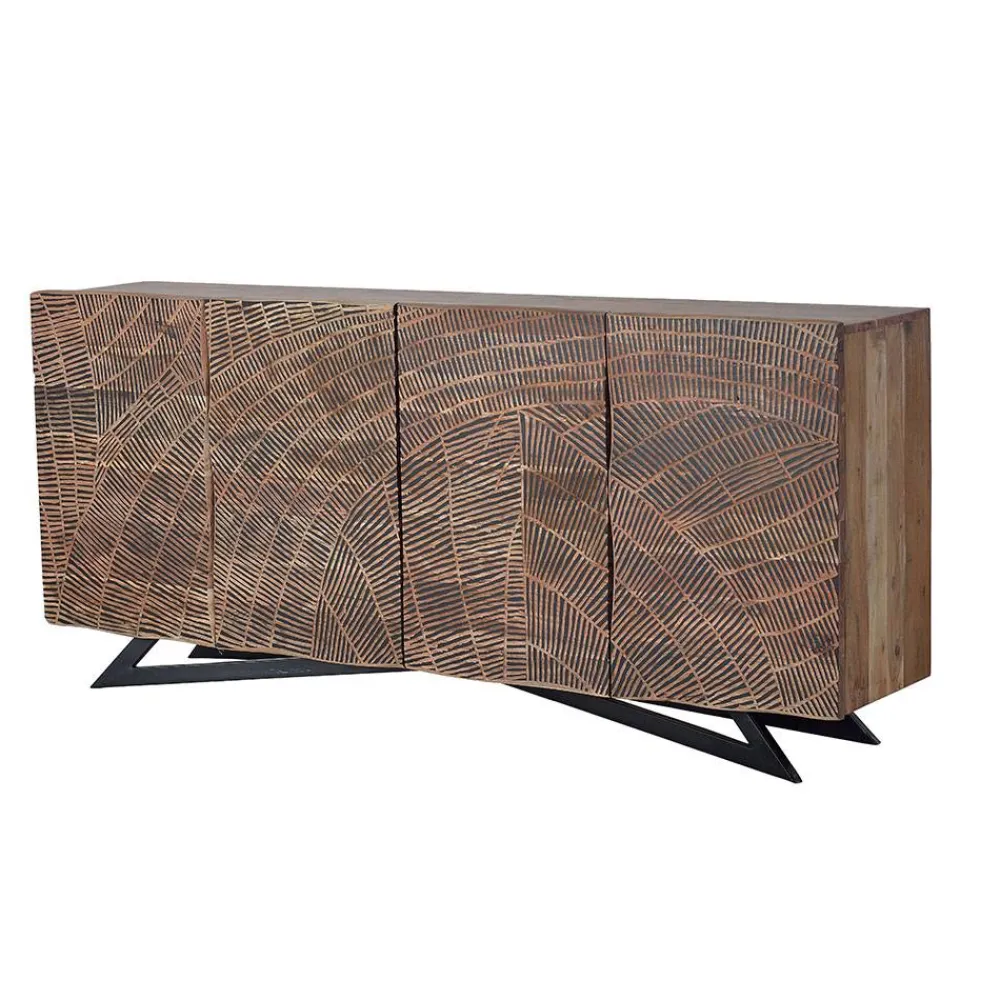 Wohnen Sideboards<Design Sideboard aus Akazienholz mit Schnitzerei - Merlan