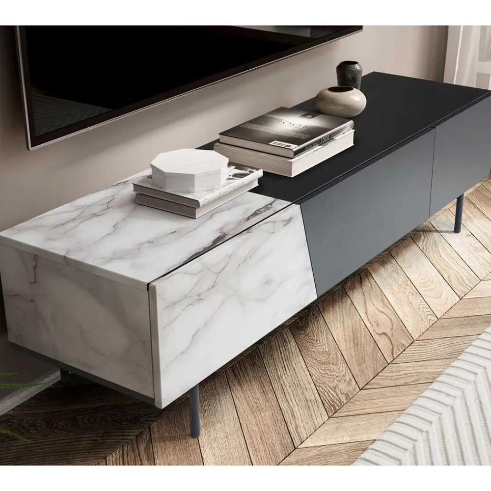 Wohnen Lowboards<Design TV Board im Marmor Optik und Schwarz - Gumerus