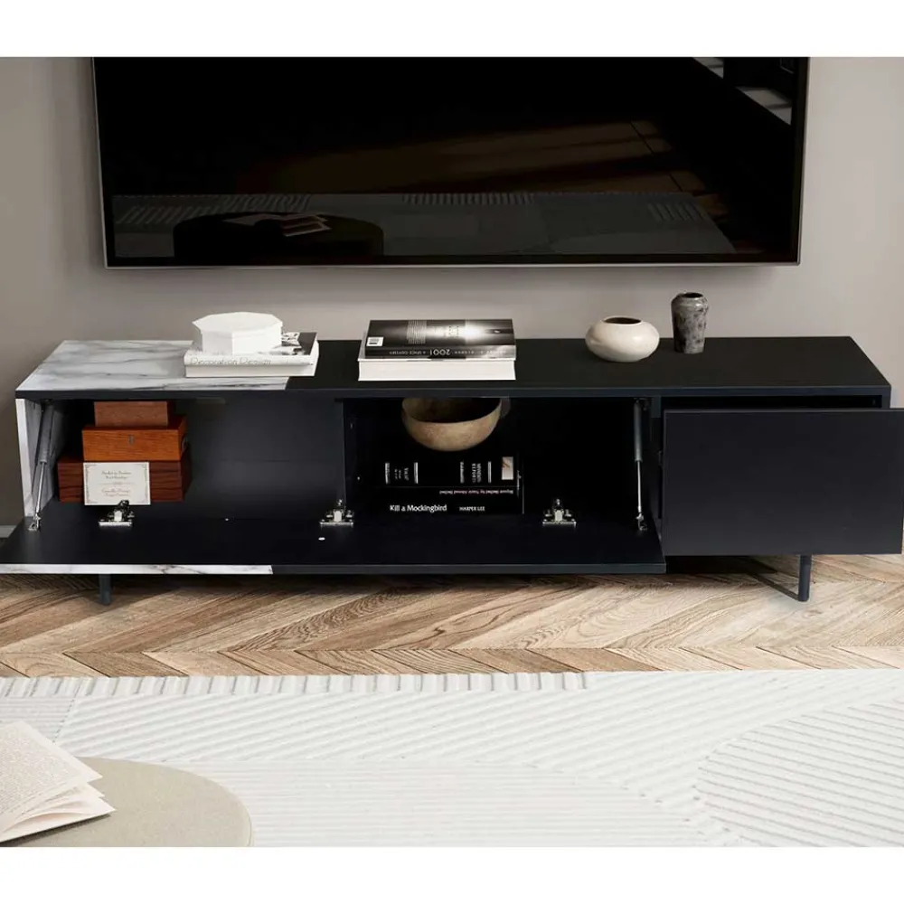 Wohnen Lowboards<Design TV Board im Marmor Optik und Schwarz - Gumerus