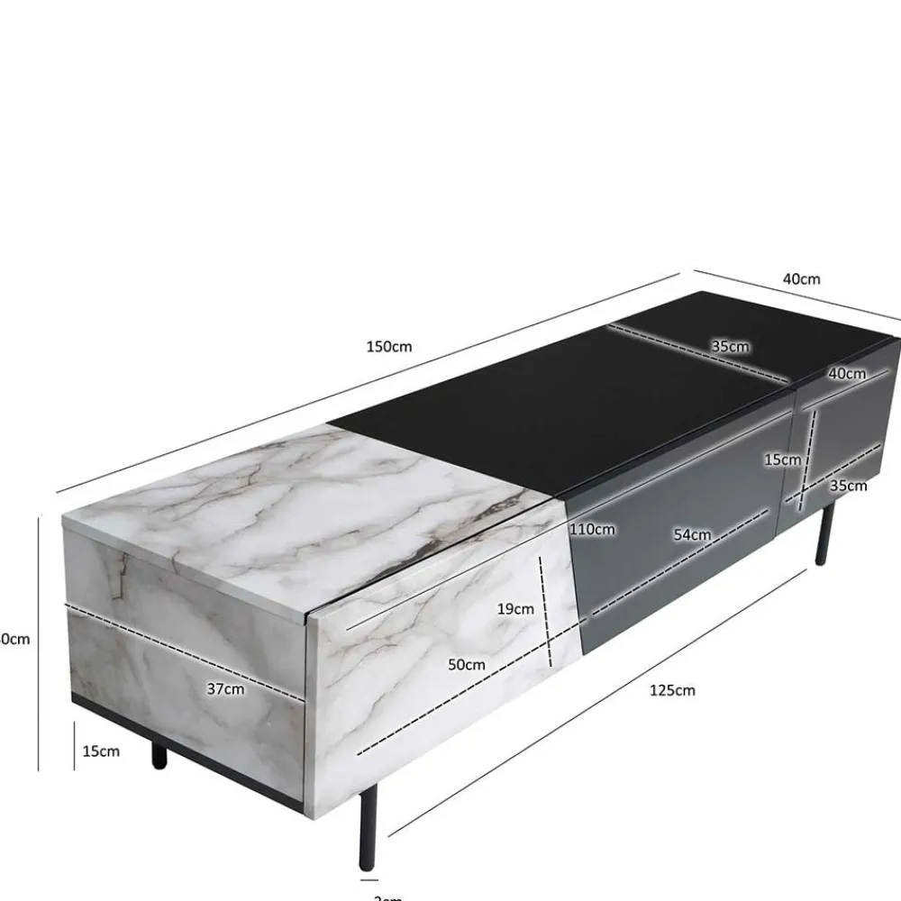 Wohnen Lowboards<Design TV Board im Marmor Optik und Schwarz - Gumerus
