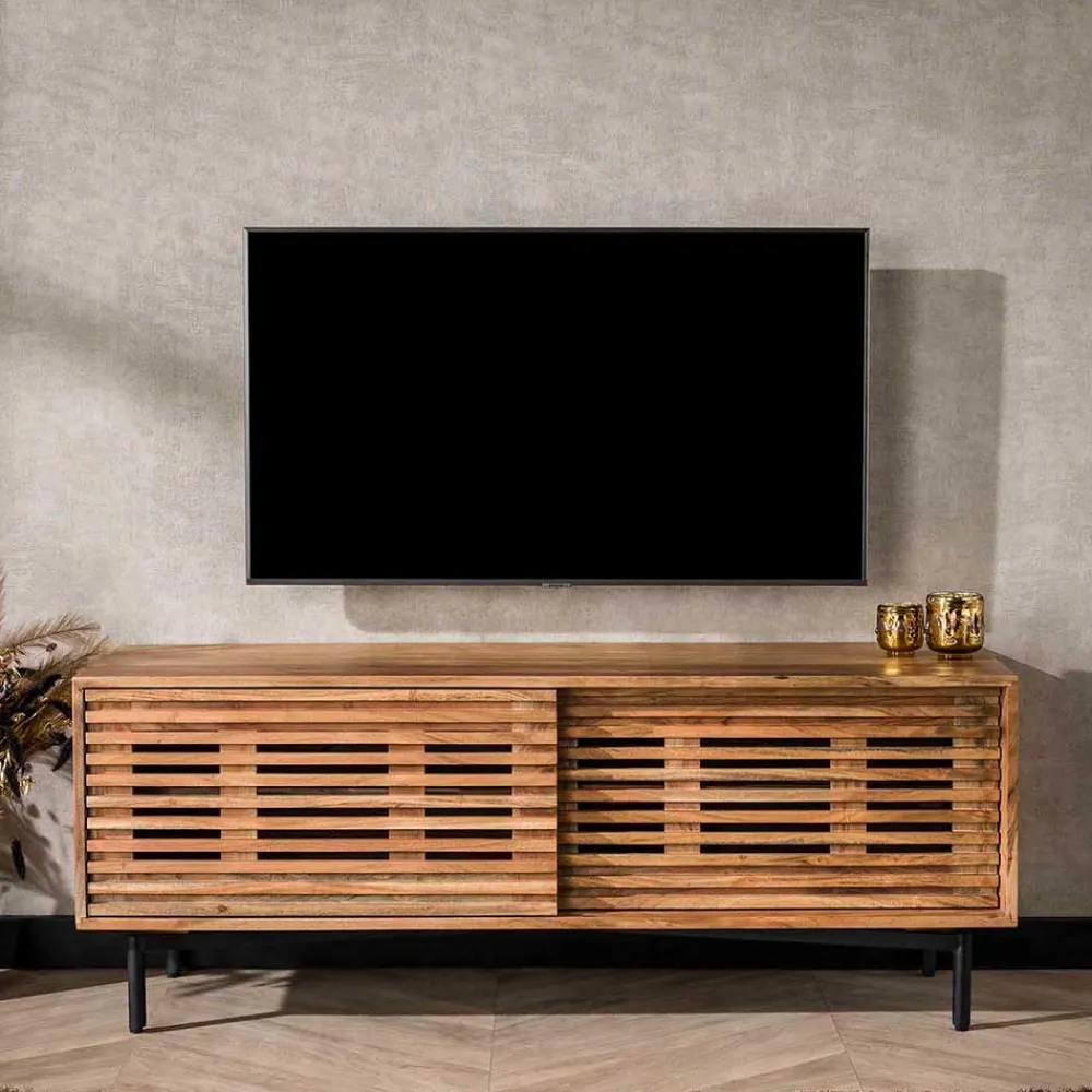 Wohnen Tv & Hifi-Möbel|Lowboards<Design TV Board mit Lamellen Schiebetüren - Janana