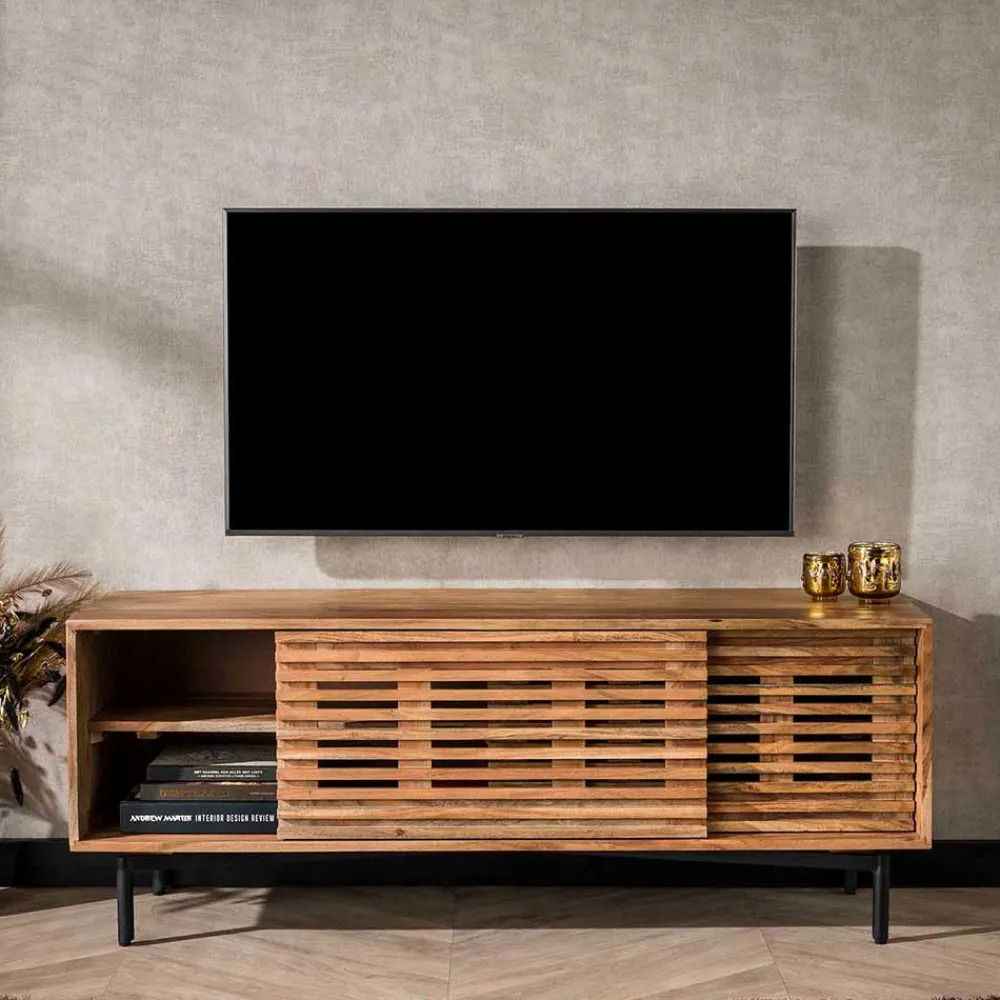 Wohnen Tv & Hifi-Möbel|Lowboards<Design TV Board mit Lamellen Schiebetüren - Janana