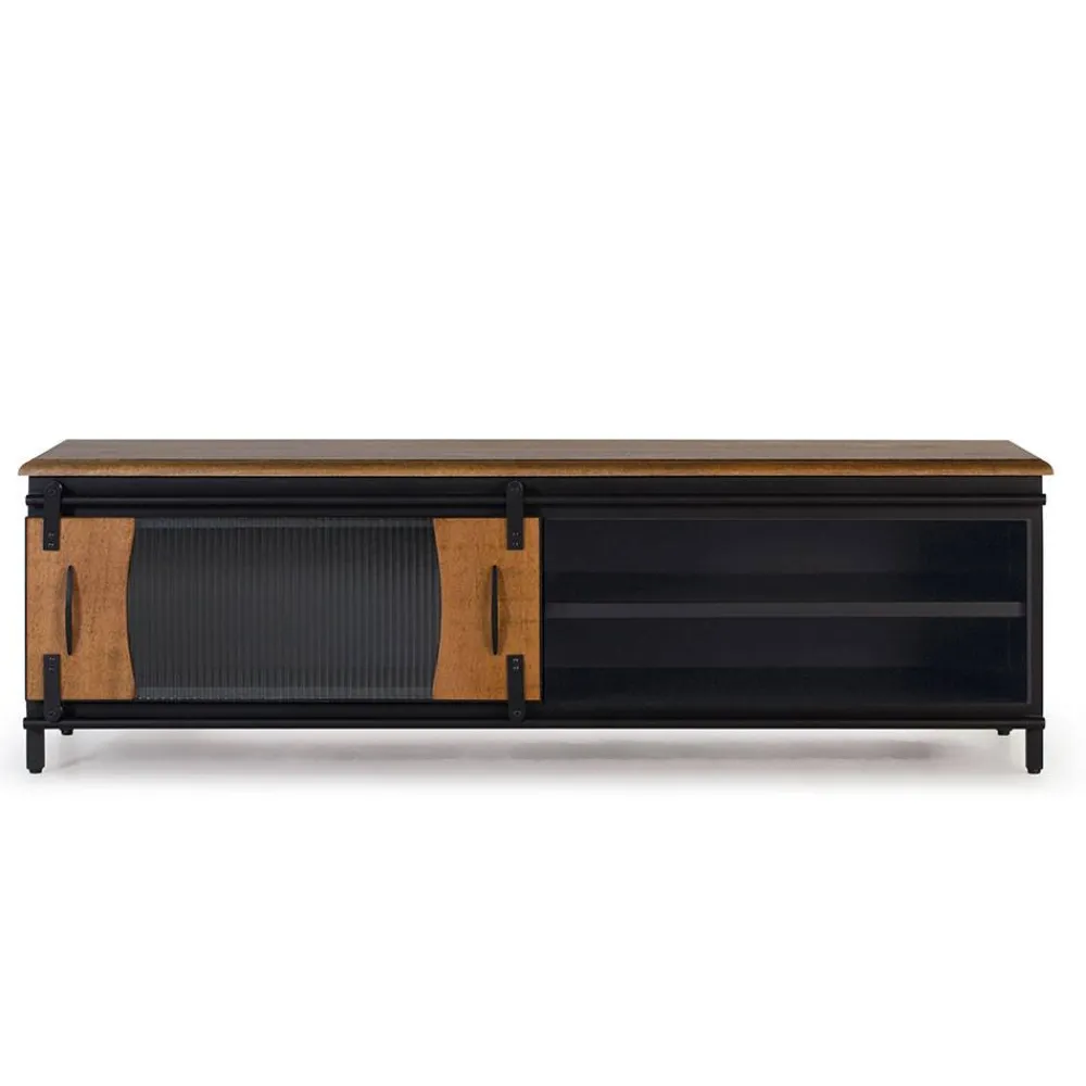Wohnen Tv & Hifi-Möbel|Lowboards<Design TV Lowboard aus Mangoholz und Metall - Aglia