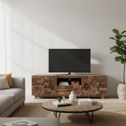 Wohnen Tv & Hifi-Möbel|Lowboards<Design TV-Lowboard aus Mangoholz rustikal - Lacid