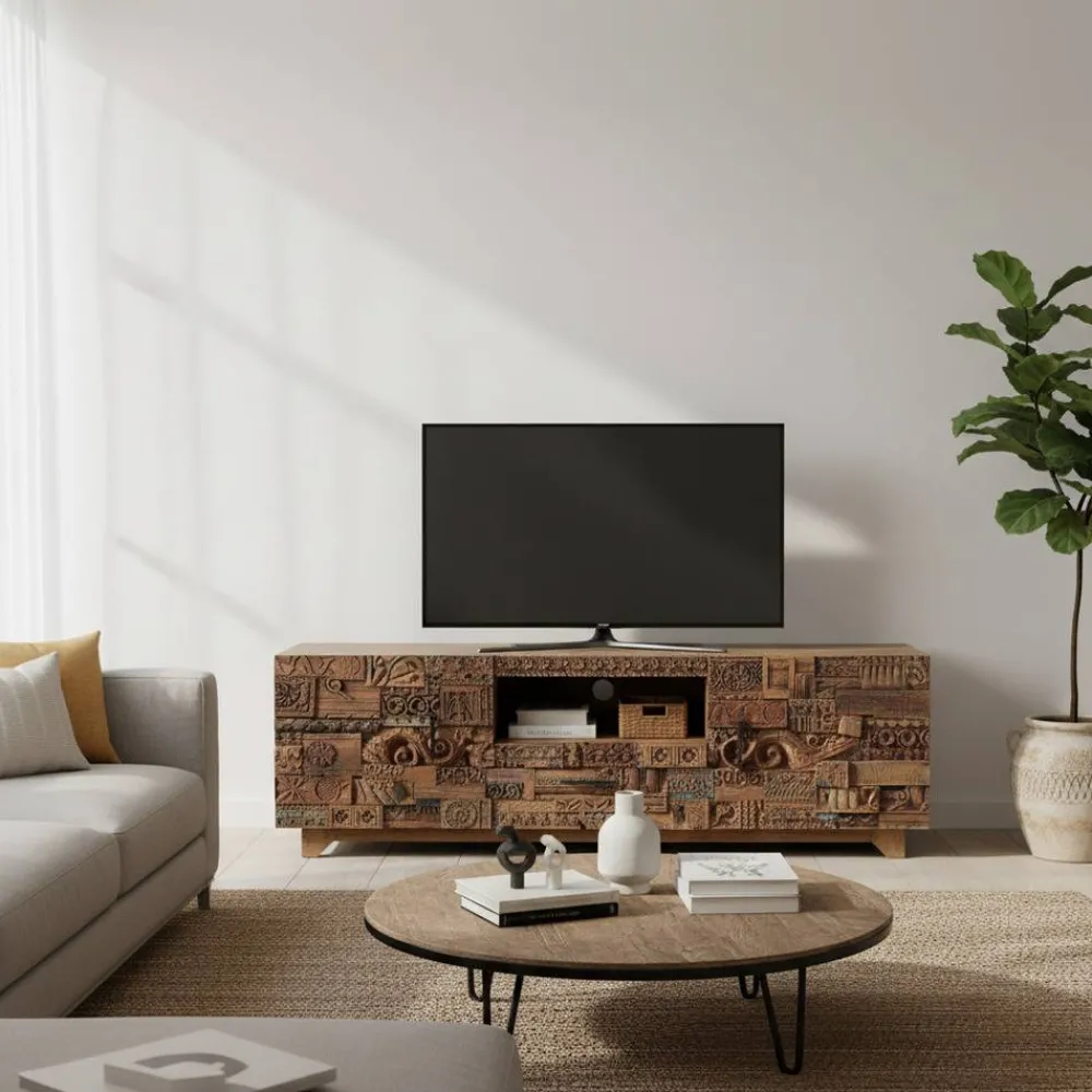 Wohnen Tv & Hifi-Möbel|Lowboards<Design TV-Lowboard aus Mangoholz rustikal - Lacid