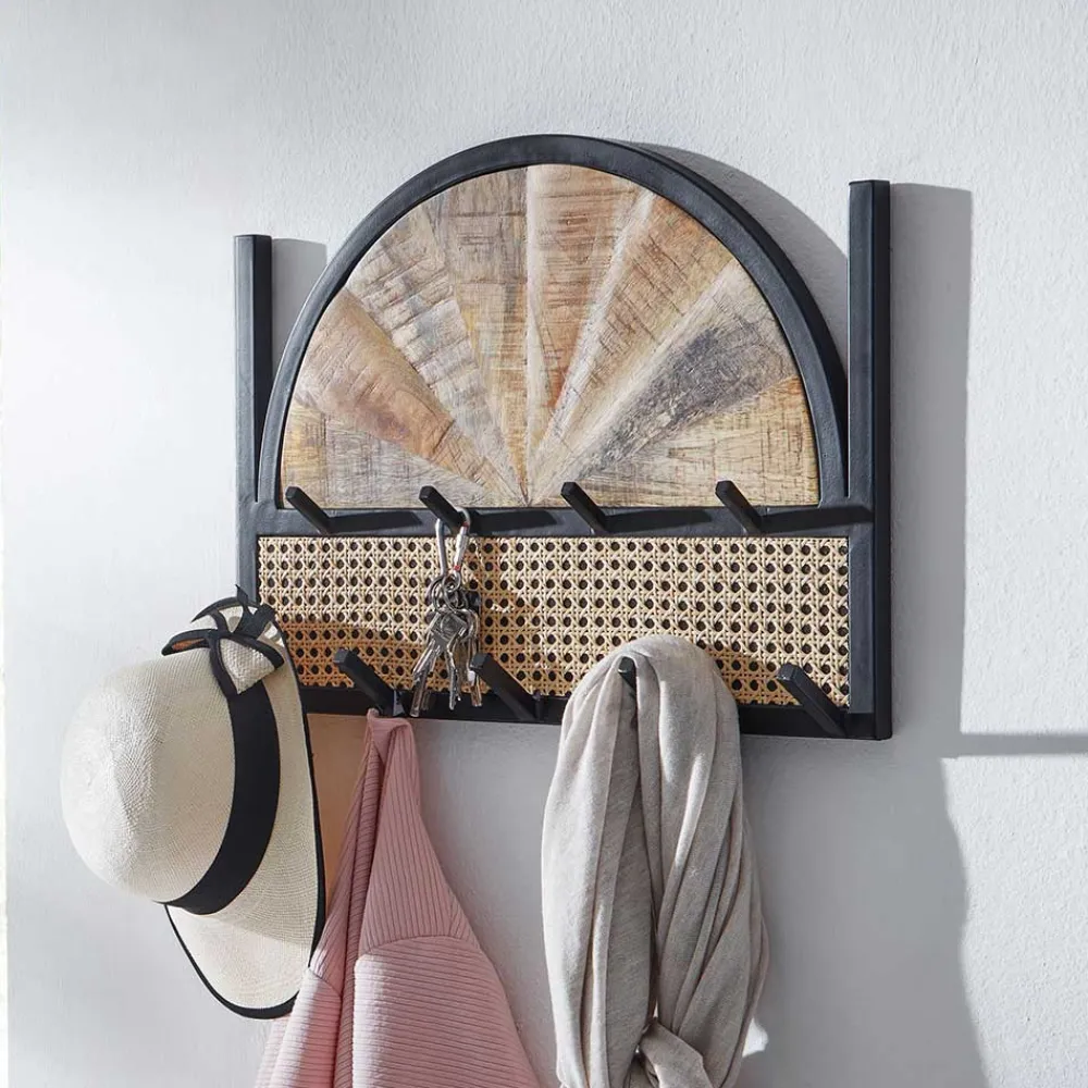 Wohnen Garderoben<Design Wandgarderobe mit Wiener Geflecht & Holz - Leiria
