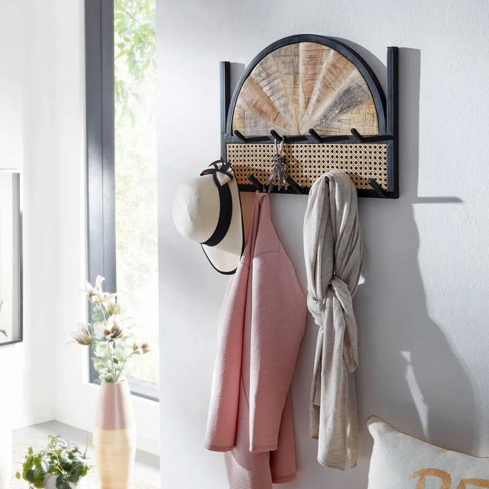 Wohnen Garderoben<Design Wandgarderobe mit Wiener Geflecht & Holz - Leiria