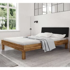 Wohnen Betten<Design Wildeichebett mit schwarzem Kopfteil - Olbysca I