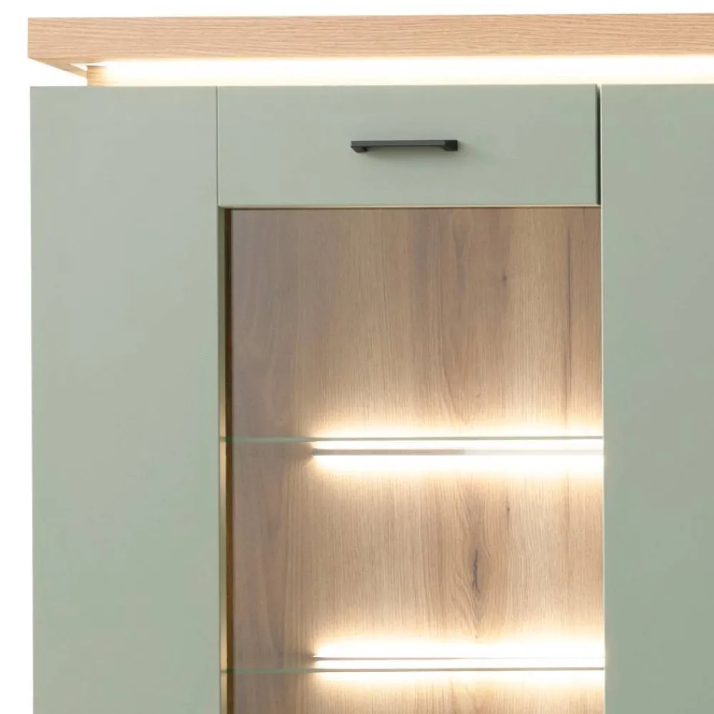 Wohnen Wohnwände<Design Wohnwand in Graugrün und Eiche - Kwin (dreiteilig)