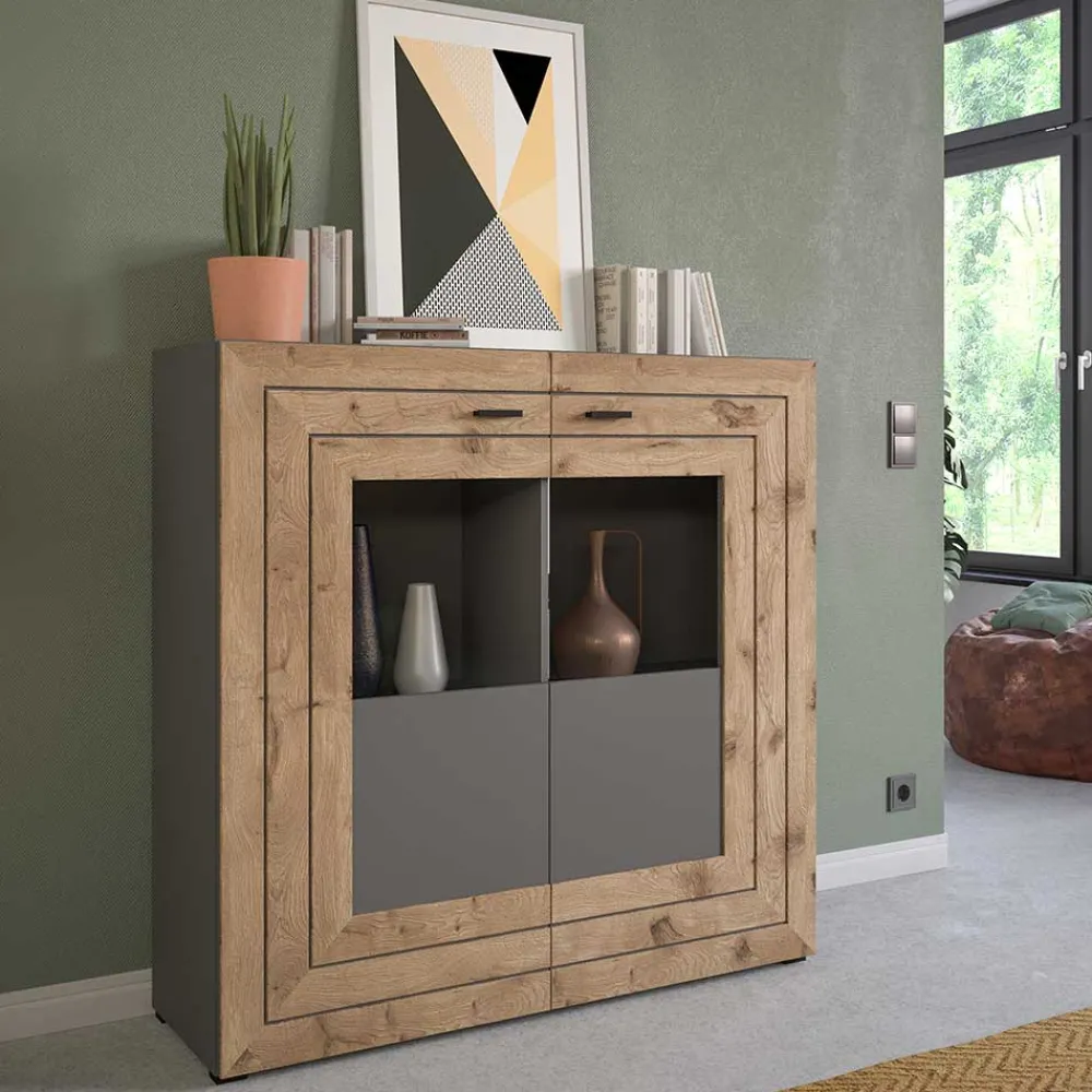 Wohnen Highboards<Design Wohnzimmerschrank mit Glaseinsätzen - Scarlett