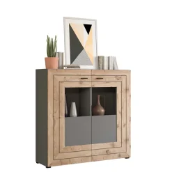 Wohnen Highboards<Design Wohnzimmerschrank mit Glaseinsätzen - Scarlett