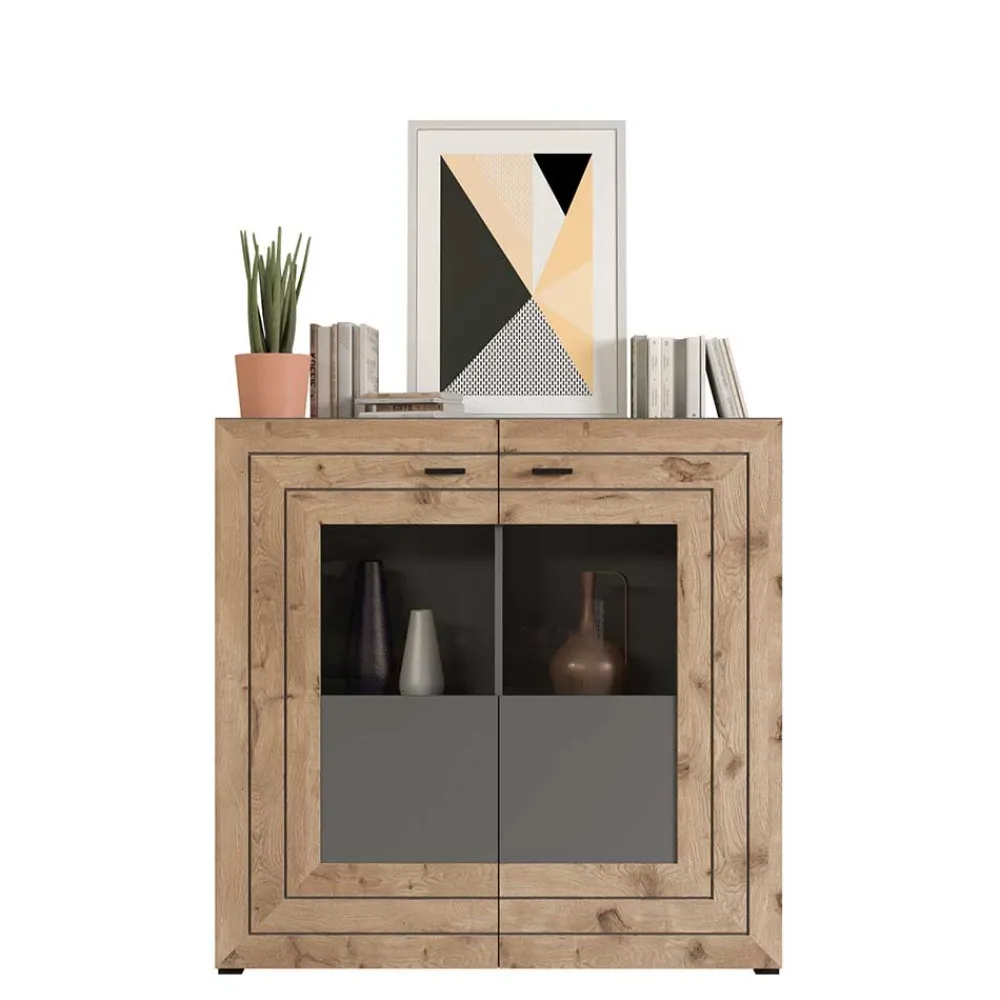 Wohnen Highboards<Design Wohnzimmerschrank mit Glaseinsätzen - Scarlett