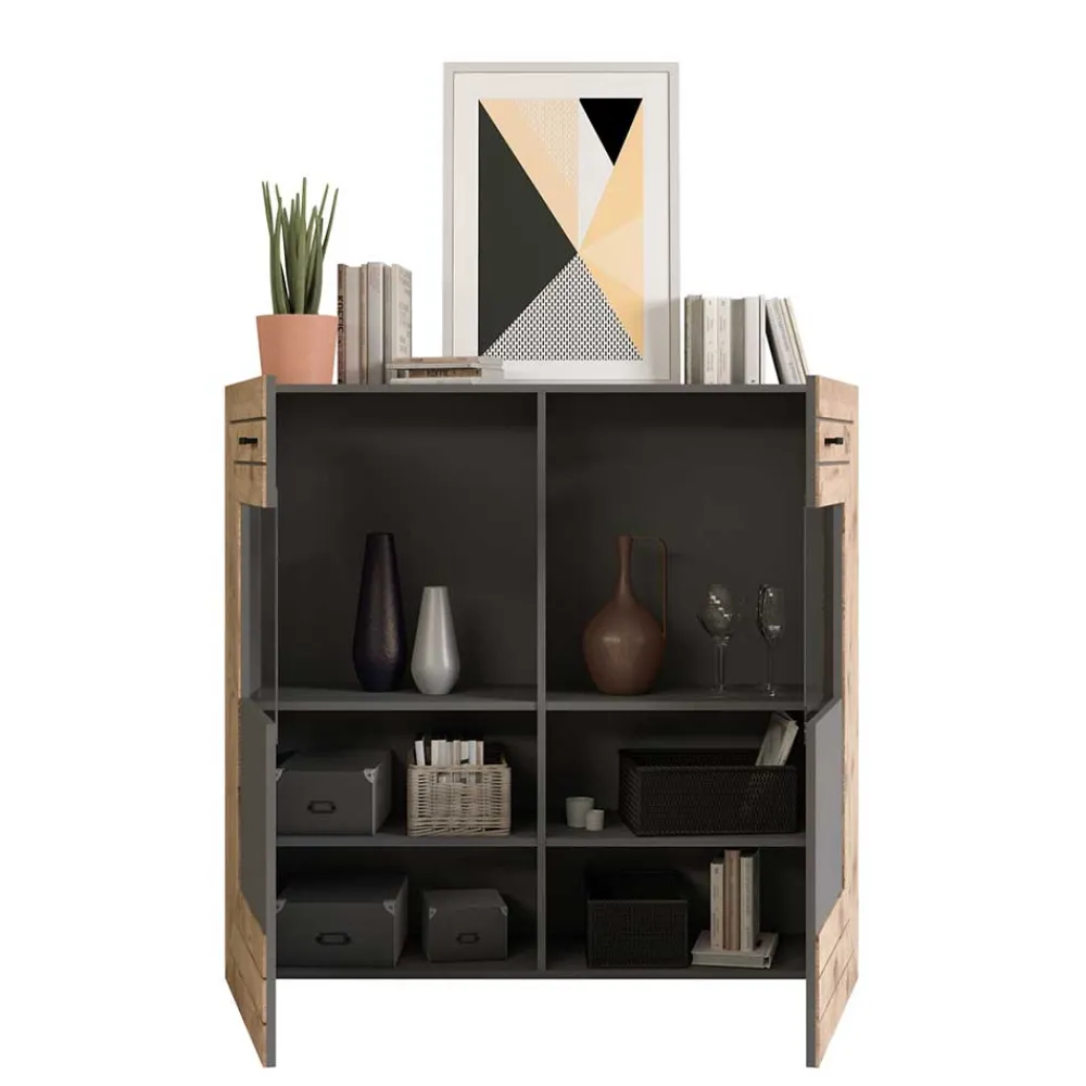 Wohnen Highboards<Design Wohnzimmerschrank mit Glaseinsätzen - Scarlett